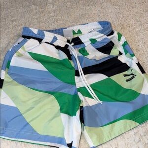 Puma Men's Green and Blue Patterned Swim Shorts
